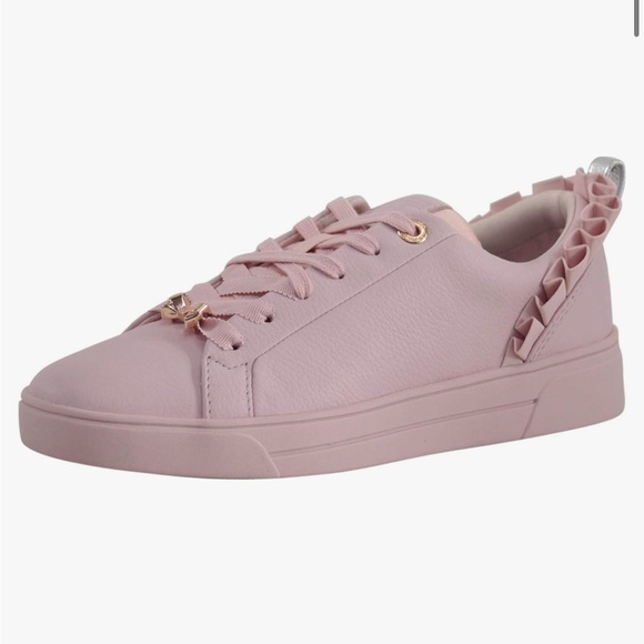 Ted Baker London Astrina Pink Sneakers Lace Up leather ruffle detail size 7.5 - Picture 6 of 11